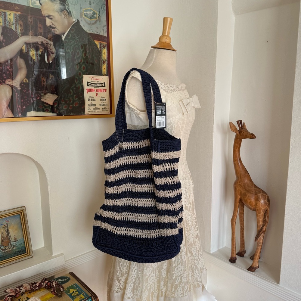 The Sak — Navy and Beige Crochet Tote